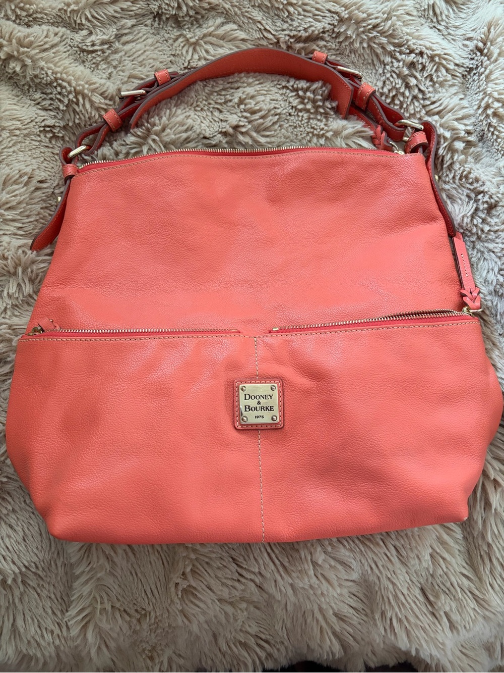 Dooney & Bourke Coral Pink Leather Shoulder Bag - Picture 1 of 4